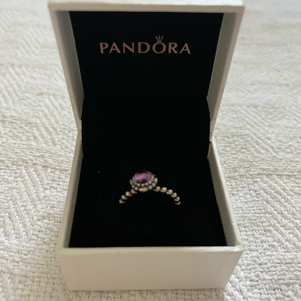 Pandora Silver Ring with Amethyst Accent
